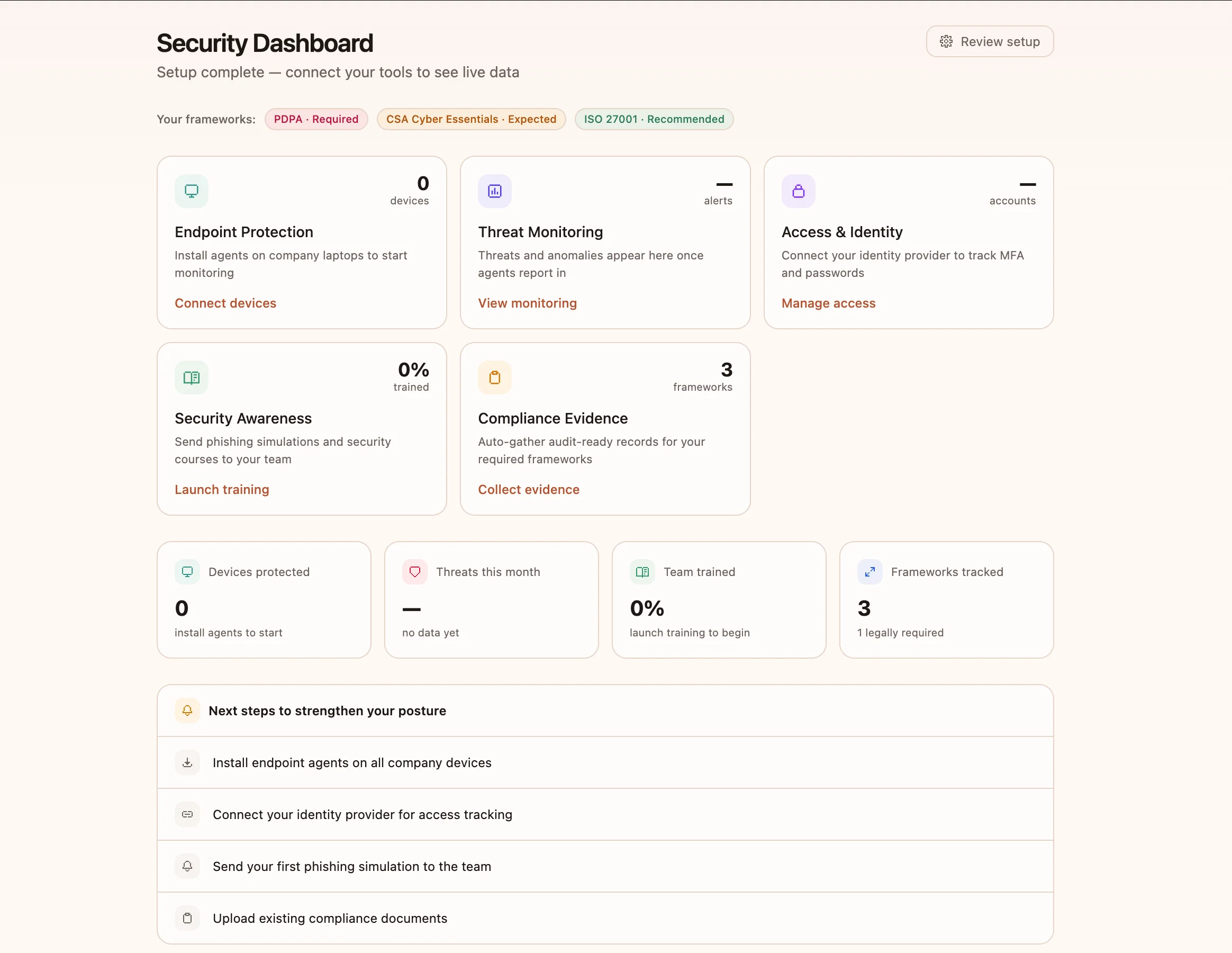 RunWay dashboard — deploy your full security stack in minutes